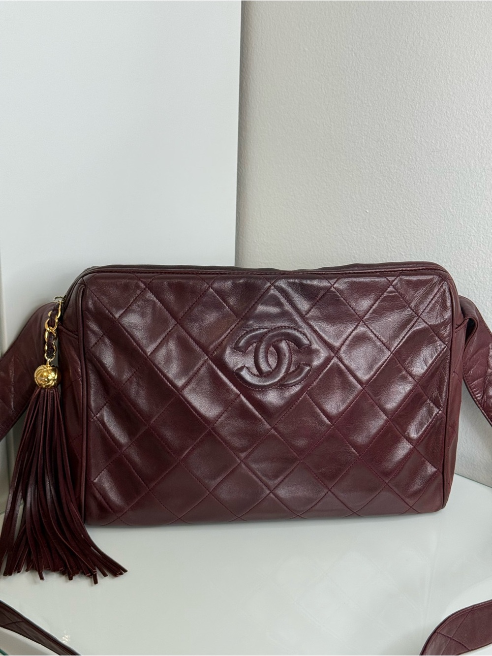 SOLD- Chanel Vintage Burgundy Wine Quilted Lambskin Camera Bag 1986-1988